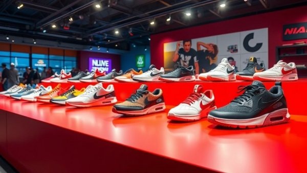 Dynamic sneaker exhibition in Qatar with vibrant sneaker display.