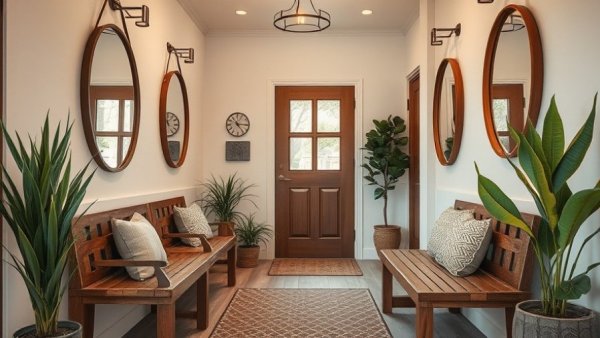 Cozy small entryway decor ideas with benches and mirrors.
