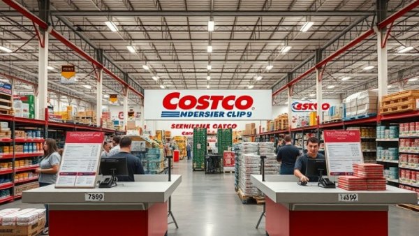 Costco membership counter showing shopping hours and prices.