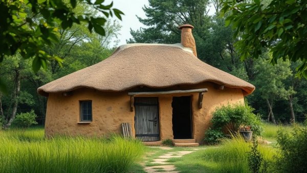 Luxury mud stick house surrounded by nature in a rural setting.