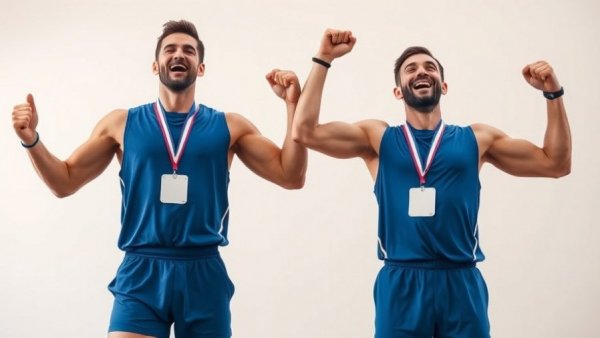 Relay Races in Track and Field medalists celebrating victory indoors.