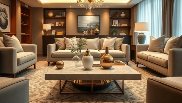 Modern living room with trendy coffee table design and decor ideas.