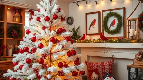 Cozy Christmas decoration at White Rabbit Cottage featuring a white tree.