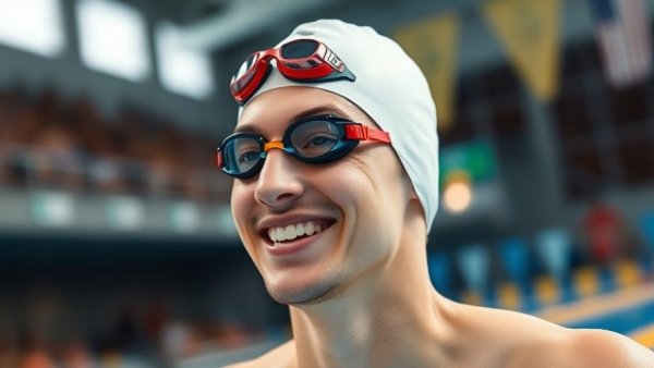 Swimmer smiling poolside during 200 butterfly rivalry