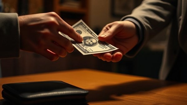 Close-up of hands exchanging money, illustrating lending money in Spain.