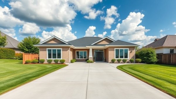 Modern house with a new concrete driveway, replace your old driveway.