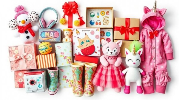 Colorful 2025 Holiday Gift Guide for Kids featuring toys, clothing, and kits.