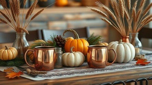 Warm holiday home decoration ideas with rustic table setting.