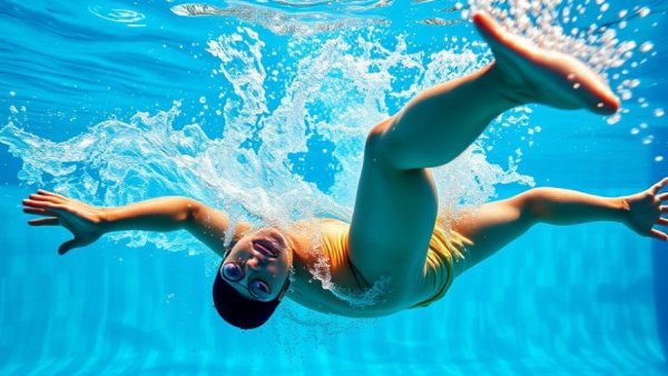Swimmer executing flip turn with bubbles, demonstrating flip turn techniques.