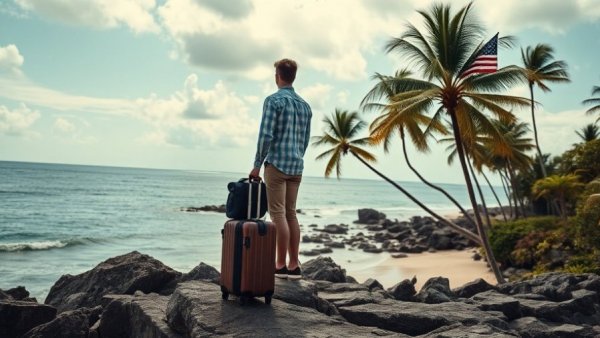 Travel-themed image with man and beach for countries to start fresh.