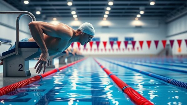 LA28 Swimming Prospects - Swimmer poised at pool, ready to compete.
