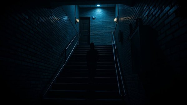 Atmospheric staircase with a person, suggesting smart home tech in Charlotte NC.