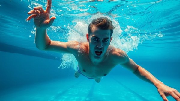 Swimmer demonstrating why your arm drops when you breathe in a pool.