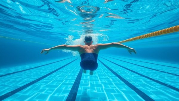 Underwater swimmer practicing 3-step backstroke fix with arm movement.