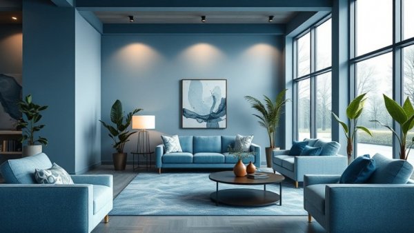 Cozy traditional living room design with blue accents in Raleigh, NC.