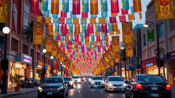 FIFA Arab Cup 2025 excitement in Doha with vibrant flags and evening lights.