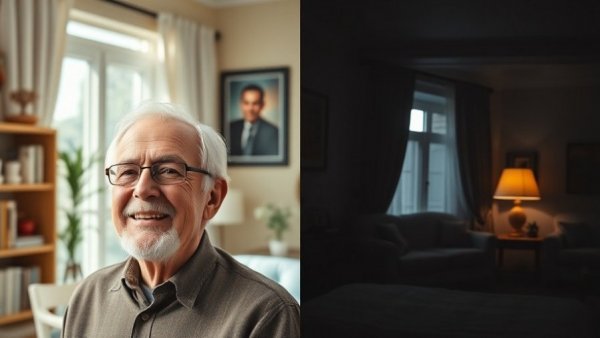 Split image of man's sacrifices moving from America to Europe.