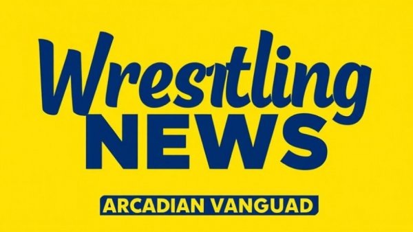 Bold wrestling news logo on yellow background, AEW Full Gear 2025 Results.