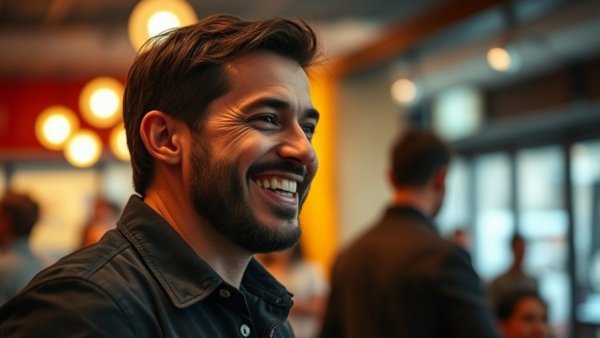 Smiling man sharing unforgettable moments in Doha indoors