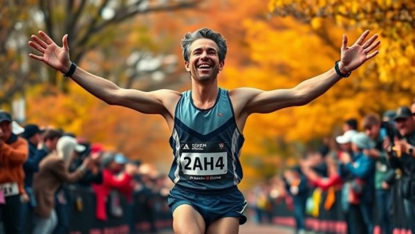 Triumphant runner celebrates NCAA Men's XC Championship 2025 victory.