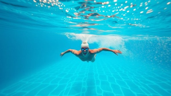 Efficient swimming technique emphasizes light kicking, underwater view.