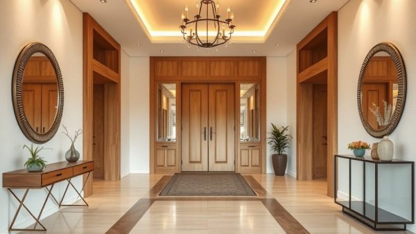 Aesthetic entryway styling ideas with decorative mirrors and wooden accents.