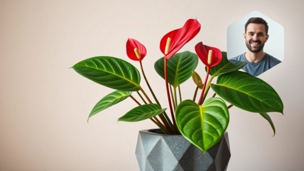 Easy houseplant repotting steps with vibrant anthurium in a pot.