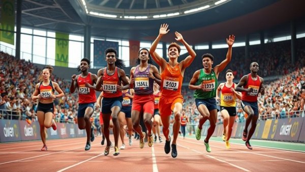 Future of Professional Track and Field athletes celebrating energetically.