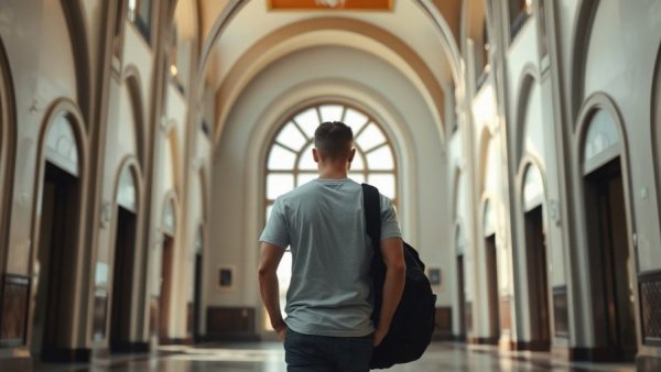 Isack Hadjar explores Qatar skyline from arched windows.