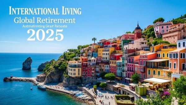 Picturesque coastal town, colorful homes, Global Retirement Index 2026.