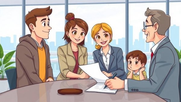 Qatar travel and expat insurance guide featuring family meeting an agent.