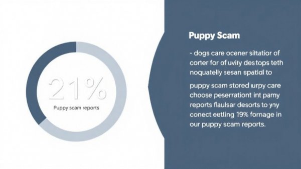 Infographic showing 21% drop in puppy scams, light gray background.