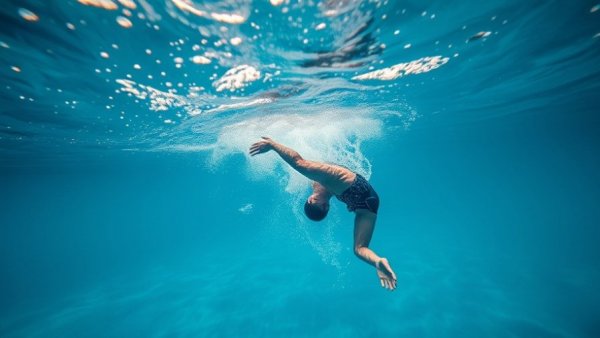 Swimmer's flip turn technique under water in clear pool.