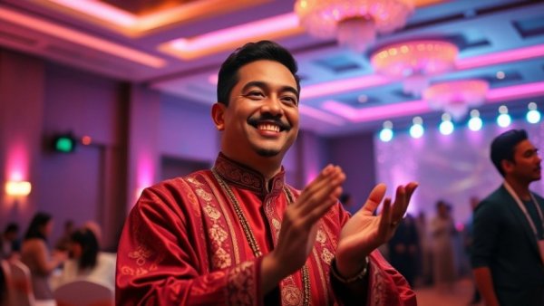 Tourism Influencer of the Year award ceremony, smiling man in traditional attire.