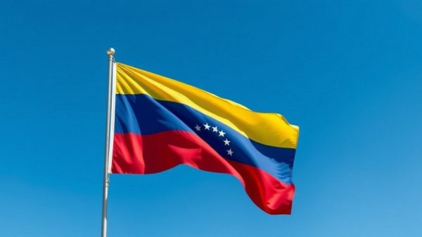 Venezuelan flag waving under a clear blue sky symbolizing global crises and disasters.