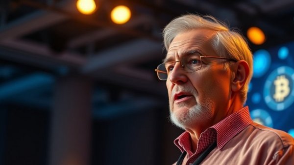 Bitcoin market analysis event with speaker discussing crash.