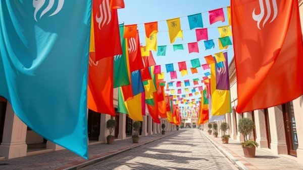 FIFA Arab Cup 2025 flags in Katara Cultural Village, Qatar.