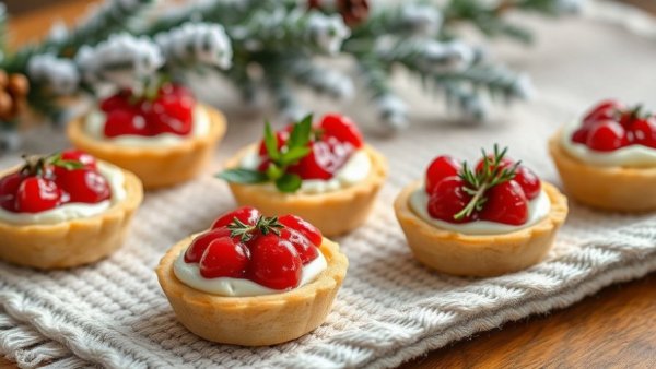Festive Christmas appetizers with creamy cheese and fruit preserves.