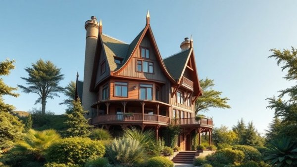 Tall foam-constructed house amidst greenery, showcasing affordable home construction methods.