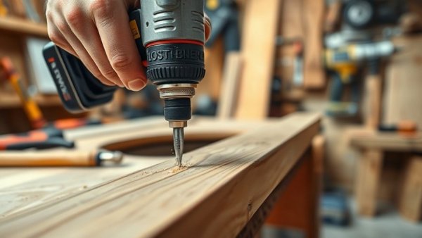 Impact driver drilling wood in Asheville NC workshop, DIY toolkit.
