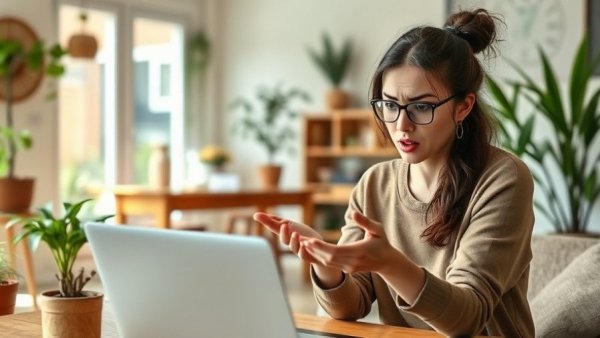 Frustrated woman at laptop amid cultural assumptions discussion.