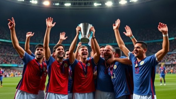 Victorious football team celebrates at FIFA Derby of the Americas.