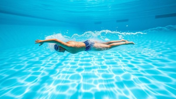 Swimmer demonstrating streamlined posture affecting athletic performance underwater.