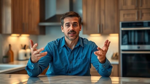 Man explaining concept in kitchen, Bleach Doesn't Kill Mold.