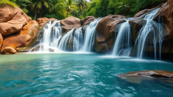 Laos Overland Adventure: tranquil waterfalls with lush scenery.