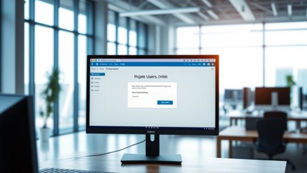 Computer screen in office showing ProjectControls.online interface with invite prompt.