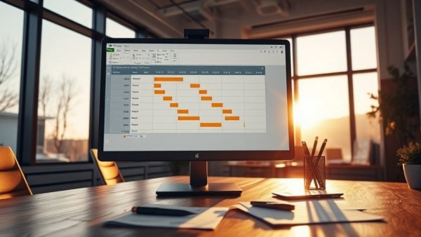 Project scheduling chart on a monitor in sunlit office, Pragmatic Project Scheduling
