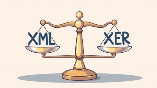 Cartoon image of scale comparing XER and XML in Primavera Data Management.