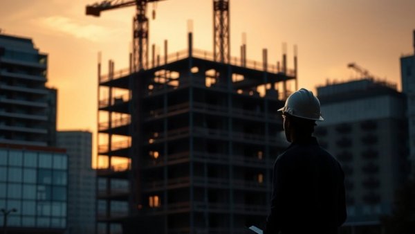 Construction worker at dusk, Fed rate cut impact on urban site.