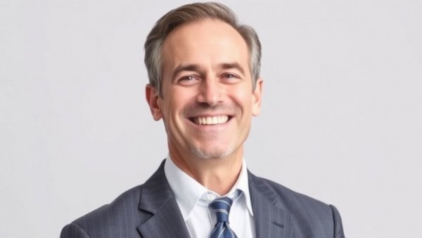 Middle-aged man in a suit smiling confidently.